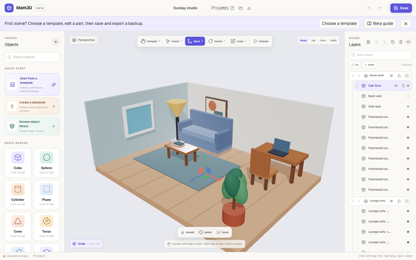 Idam3D editor workspace